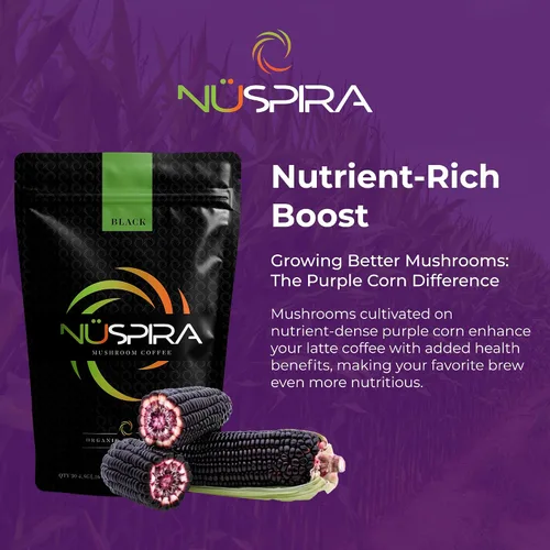 Miniatura 6 de NüSpira - Café de hongos negros - 6 hongos adaptógenos para claridad cerebral, salud intestinal y apoyo inmunológico - Alternativa baja en cafeína
