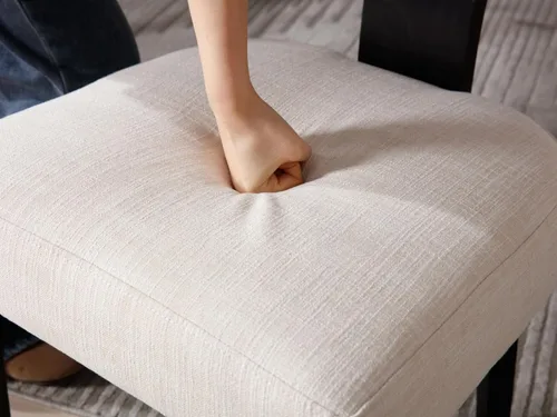 Miniatura 5 de Juego de 2 sillas de comedor de madera negra, modernas sillas tapizadas para comedor y cocina, asiento de lino beige y respaldo medio, silla