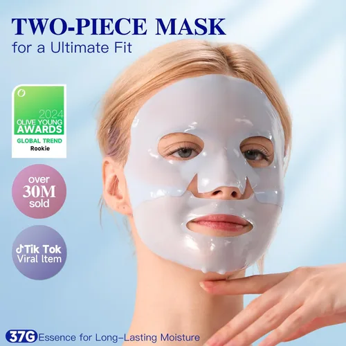 Miniatura 4 de Máscara facial de colágeno hidrolizado profundo, paquete de 4 – Máscara de lámina antiedad con péptidos y ácido hialurónico, restaura la elasticidad