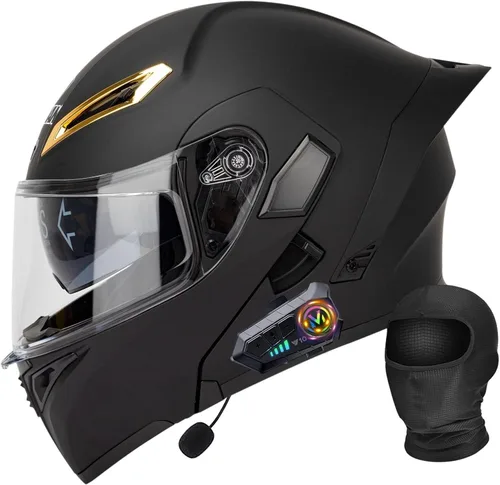 Miniatura 7 de Casco Bluetooth Moto DOT Aprobado Casco Abatible, Casco Integrado De Moto, Cascos Abatible con Doble Visera, Ventilación Forro, para La Respuesta