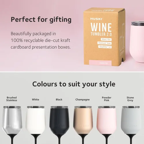 Miniatura 5 de Huski Vaso de vino 2.0 NUEVO Diseño galardonado con tallo desmontable Copa de vino de acero inoxidable premium con tapa Vaso con triple