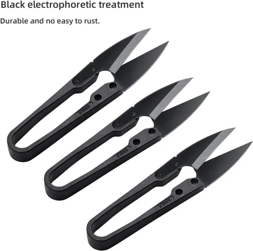 Miniatura 6 de WUTA 10 tijeras de corte de acero negro en forma de U, tijeras de metal antioxidante para bricolaje, artesanía en cuero, suministros para el hogar
