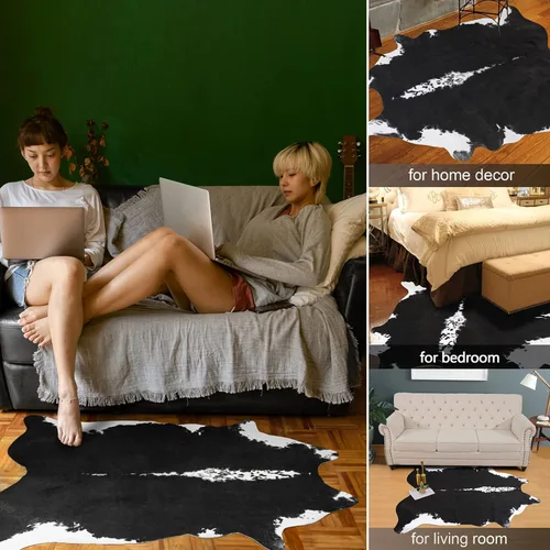 Miniatura 2 de Alfombra de piel de vaca sintética AROGAN, alfombra premium con estampado de vaca para decoración occidental boho, piel de vaca para dormitorio
