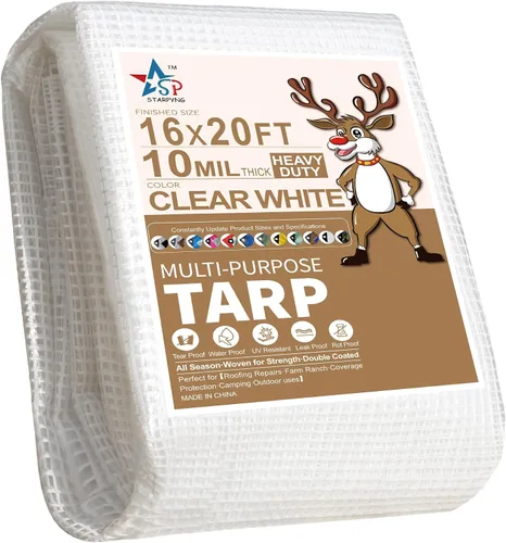 Miniatura 2 de STARPYNG - Lona de 10 Mil Transparente/Blanca de 16X20 Pies - Lona de Malla Transparente Resistente - Lona Impermeable, Resistencia UV, Invernadero