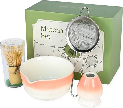 Miniatura 8 de Juego de batidor de matcha verde, kit de té japonés con batidor y cuchara de bambú, Chawan de cerámica con boquilla para ceremonia de té