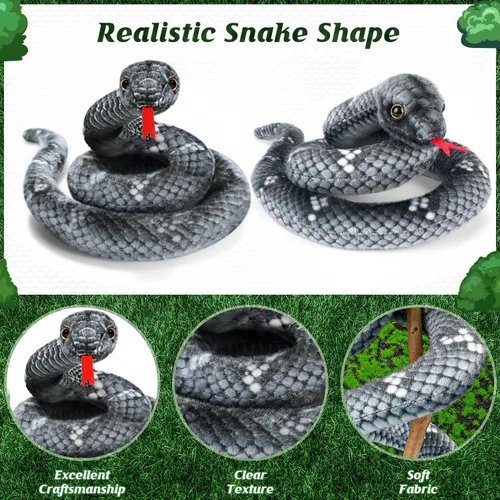 Miniatura 7 de Peluche de serpiente, animal de serpiente de peluche, serpientes de juguete pequeñas de 27 pulgadas para niños, animales de peluche gigantes, Negro