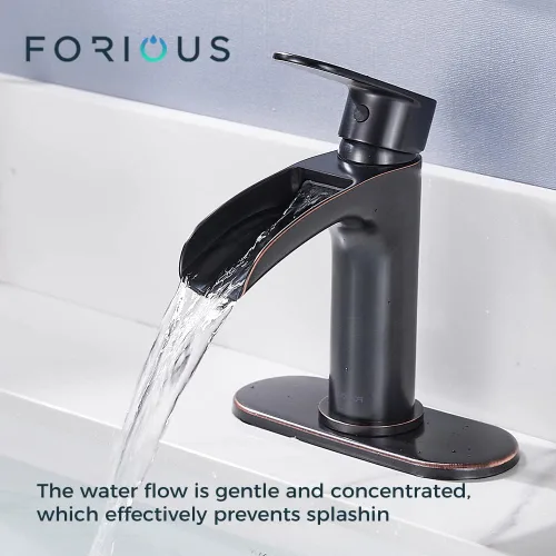 Miniatura 2 de FORIOUS Grifo de baño de bronce aceitado con un solo agujero, grifo de lavabo de baño de una sola manija de 1 o 3 agujeros con drenaje desplegable