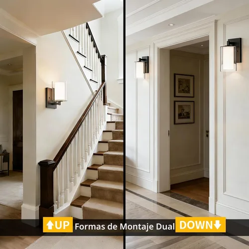Miniatura 3 de Kalium Juego de apliques de pared de dos piezas, luces de tocador modernas con pantalla de vidrio transparente doble en negro mate para interiores