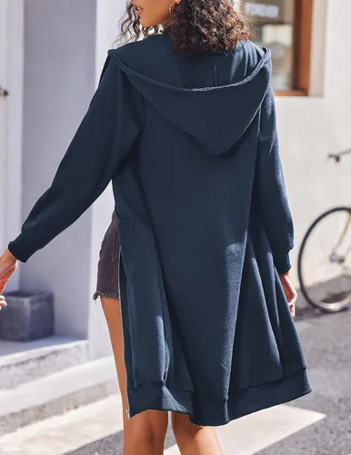 Miniatura 6 de Elesol Sudadera larga con capucha, para mujer, sudadera tipo túnica de vellón, chaqueta con cremallera, informal, S-XXXL