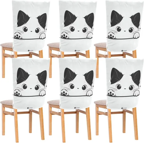 Cartoon Cute White Funny Cat Decorative Office Chair Slipcover for Classroom Stools Washable Slip Cover cubre sillas para comedor Set of 6