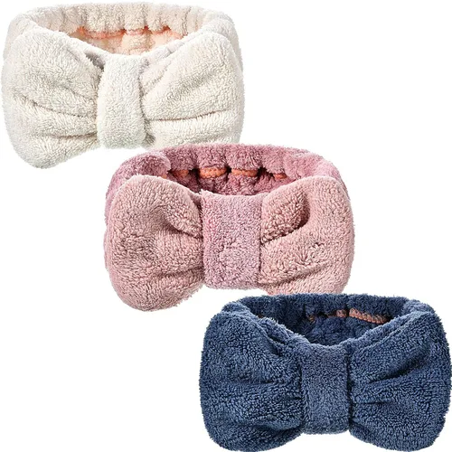 Miniatura 23 de Diadema de toalla de 3 piezas para mujer, diadema de maquillaje para lavar la cara, maquillaje de spa, diadema de microfibra con lazo para la ducha