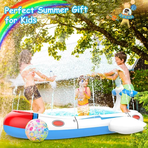 Miniatura 3 de Piscina infantil para niños pequeños, almohadilla de chapoteo para niños de 4 a 8 años, piscina inflable 3 en 1 de 68 pulgadas para niños, patio