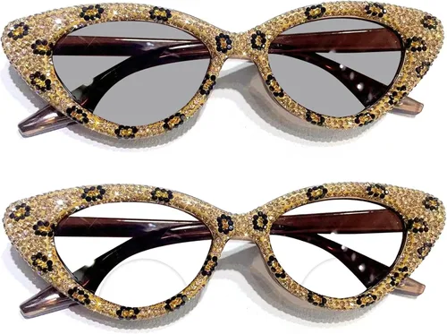 Gafas de lectura bifocales de ojo de gato fotocromáticas de transición para mujeres muy cerca de presbicia con diamantes de imitación