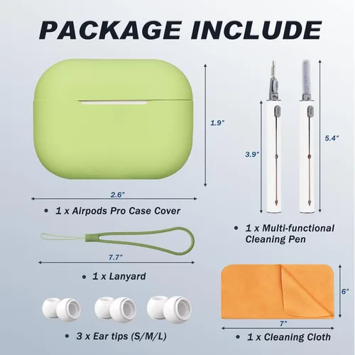 Miniatura 3 de Funda de silicona compatible con Apple AirPods Pro de 2ª generación, con kit de limpieza y 3 pares de puntas de repuesto para las orejas, LED