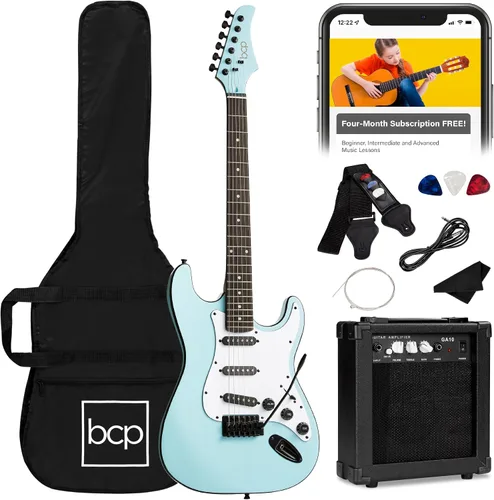 Miniatura 8 de Best Choice Products Kit de iniciación de guitarra eléctrica para principiantes de tamaño completo de 39 pulgadas con funda, correa, amplificador