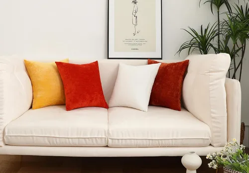 Miniatura 6 de Jeneoo - Fundas de almohada decorativas rojas brillantes de chenilla suave, fundas de cojín cómodas y sólidas para sofá de sala de estar