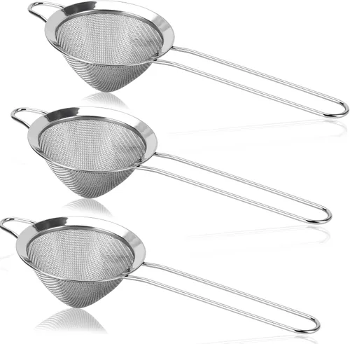 Paquete de 3 coladores de malla fina de acero inoxidable 304 tamiz pequeño para alimentos, té, jugos, cócteles, cocina (3.35 pulgadas)