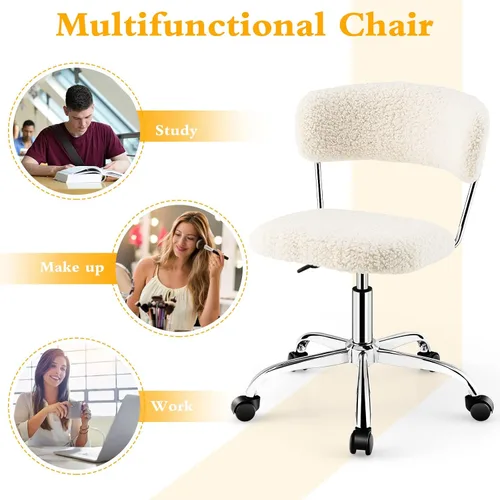 Miniatura 8 de Giantex Silla de oficina en casa, silla giratoria de piel sintética con respaldo bajo y asiento acolchado ajustable en altura, silla de tocador sin