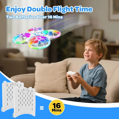Miniatura 8 de Mini drones para niños principiantes, con luces LED y 2 baterías, cuadricóptero RC con control remoto con retención de altitud y giros 3D, Azul