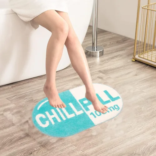 Miniatura 2 de UKELER ELER - Bonita alfombra de baño Chill Pill, azul, absorbente, antideslizante, lavable, suave, lanuda alfombra de ducha de 27.5 x 15.5 pulgadas