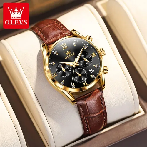Miniatura 5 de OLEVS Reloj de pulsera para mujer, correa de cuero, reloj de cuarzo, cronógrafo, fecha, impermeable, luminoso, regalo para mujer