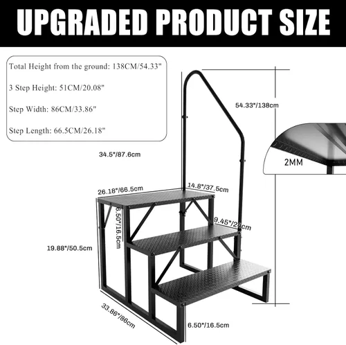 Miniatura 2 de Pasos de RV con pasamanos, escaleras de RV de 3 pasos con capacidad de carga de 660 lbs, escalera con panel antideslizante, escaleras para casas