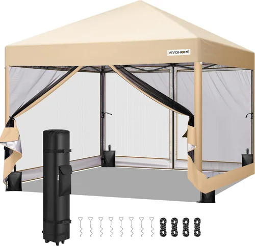 VIVOHOME Toldo desplegable fácil de 8 x 8 pies, tienda de campaña para exteriores con mosquitera, 2 puertas con cremallera y bolsa enrollable para