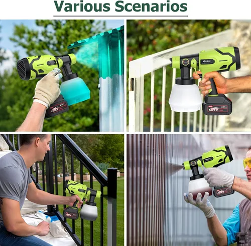 Miniatura 6 de Pistola pulverizadora de pintura inalámbrica HVLP con batería de 21 V, pistola de pintura eléctrica de 300 W, tanque de 33.8 fl oz, 6 boquillas y 3