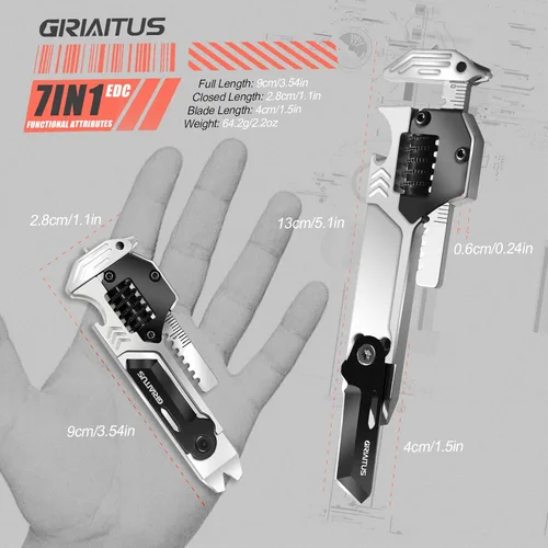 Miniatura 3 de Herramienta multiusos EDC Gear Multitool 7 en 1 con llave, abridor de botellas, rompecristales de ventana de coche, barra de palanca, destornillador