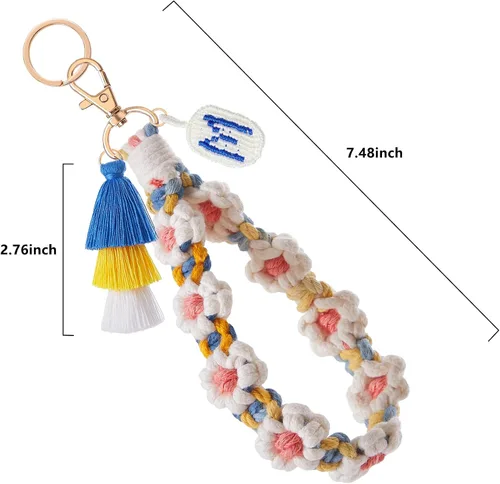 Miniatura 7 de Bisanzoya Beaded Keychain with Tassel, Silicone Key Ring Bracelet, Cute Boho Car Key Chain Wristlet for Women