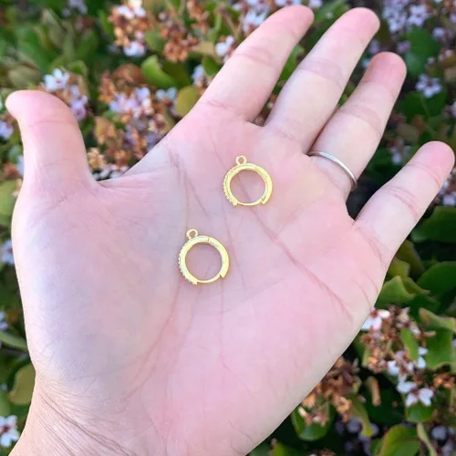 Miniatura 2 de Adabele SS89-1 - 10 ganchos redondos chapados en oro amarillo real para aretes de 0.551 in (0.55 pulgadas) con circonita cúbica para manualidades