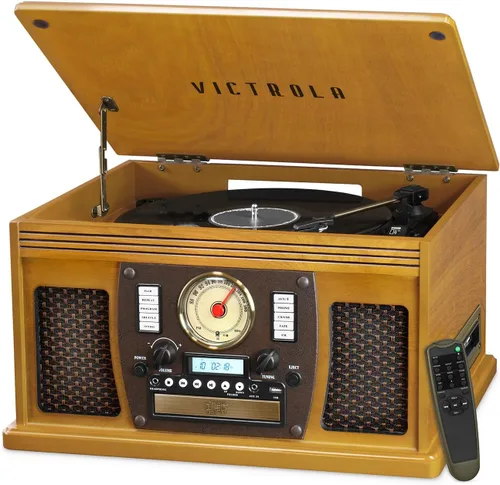 Miniatura 11 de Victrola Navigator - Reproductor de discos Bluetooth 8 en 1 con altavoces integrados, tocadiscos de 3 velocidades, reproductor de CD, cassette