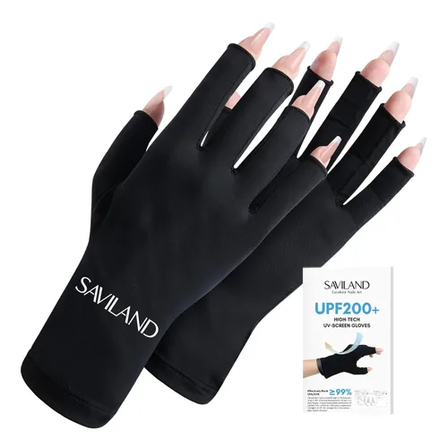 SAVILAND Guantes UV para uñas: guantes profesionales UPF200+ U V para manicura de gel, anti UVA y UVB 999+ guantes para lámpara de uñas de gel,