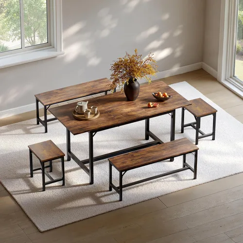 Miniatura 14 de Tatub Juego de mesa de comedor para 4, juego de mesa de cocina de 3 piezas con 2 bancos, juego de comedor que ahorra espacio para rincón de desayuno