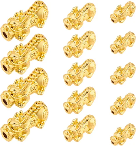 BENECREAT 18 cuentas espaciadoras chapadas en oro de 24 quilates, 3D de metal chino Fengshui cuentas de la suerte para collares, pulseras, llaveros,