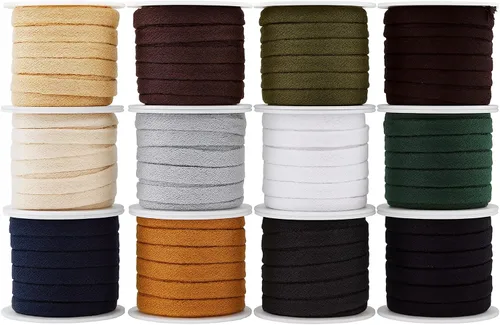 Mandala Crafts 12 colores neutros Combo de cordón plano con cordón de repuesto, 1/2 pulgada 60 yardas, multicolor, cordón suave, cordón de algodón,