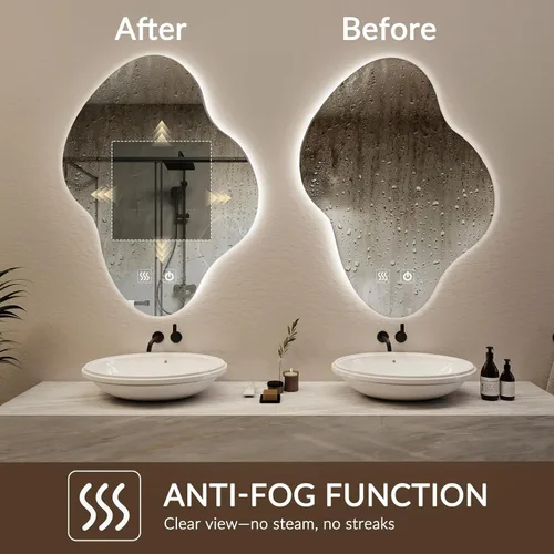 Miniatura 2 de Espejo de pared de baño irregular, espejo de baño LED asimétrico con luces, espejo retroiluminado antivaho con iluminación regulable de 3