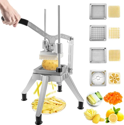 VEVOR Picador comercial con 4 cuchillas de repuesto, picador comercial de verduras de acero inoxidable, cortador de papas fritas, cortador de