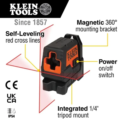 Miniatura 2 de Klein Tools Nivel láser autonivelante 93MCLS, mini nivel de línea cruzada, clase 2, ≤ 1mW, herramienta de alineación de nivelación, líneas Línea roja