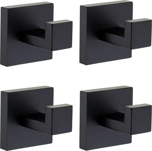 Ganchos de pared para toallas de baño, color negro mate, gancho para toallas de baño, acero inoxidable, cuadrado, para toalla, abrigo, gancho para