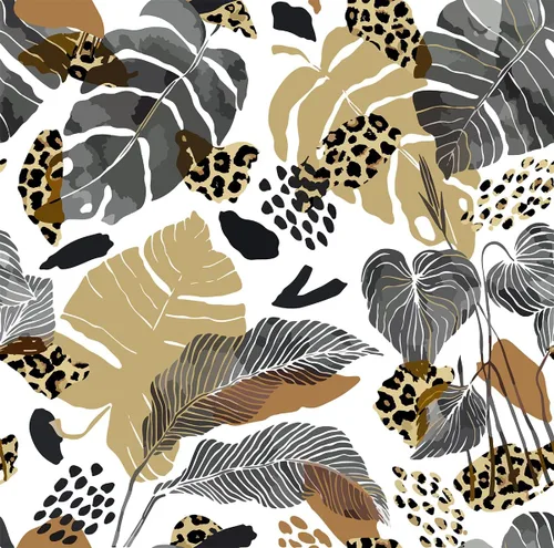 Papel tapiz vintage de hojas grises y marrones de 17.7 x 118 pulgadas, papel tapiz autoadhesivo con palmeras tropicales, manchas de leopardo, hojas B