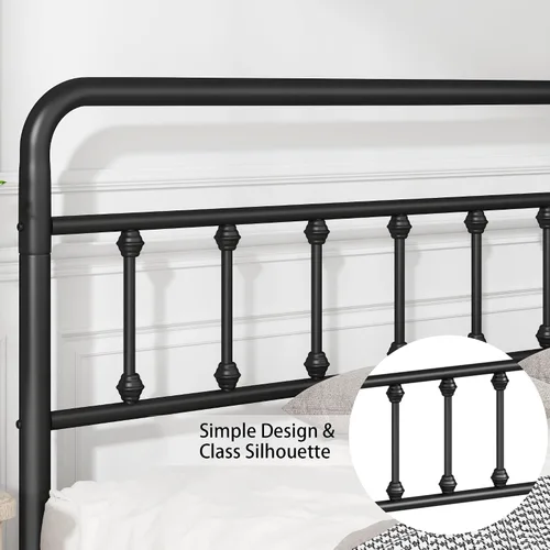 Miniatura 4 de Marco de cama de plataforma de metal, cama de hierro de estilo victoriano con cabecero, marco resistente y listones, almacenamiento debajo