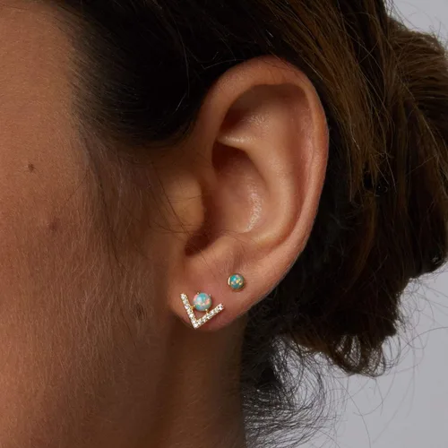 Miniatura 6 de Aretes de ópalo chapados en oro de 18 quilates con piedras preciosas pequeñas y apilables para mujeres y niñas, Plata Gema, Ópalo