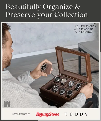 Miniatura 2 de TAWBURY Organizador de caja de reloj con 8 ranuras para hombre, funda de lujo de piel sintética con cajón Caja de reloj para hombres Estuche