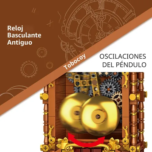 Miniatura 4 de Juego de bloques de construcción de reloj oscilante vintage, 751 piezas de reloj mecánico de trabajo real con alarma, péndulo móvil y esfera