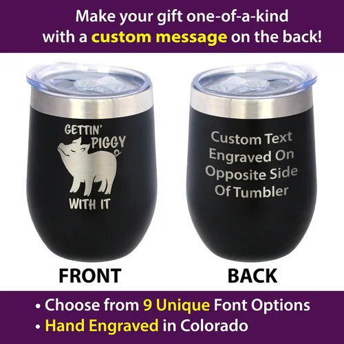 Miniatura 2 de Custom Gettin Piggy - Vaso de vino personalizado con tapa deslizante, taza aislada de acero inoxidable, bonitos regalos de decoración de cerdo