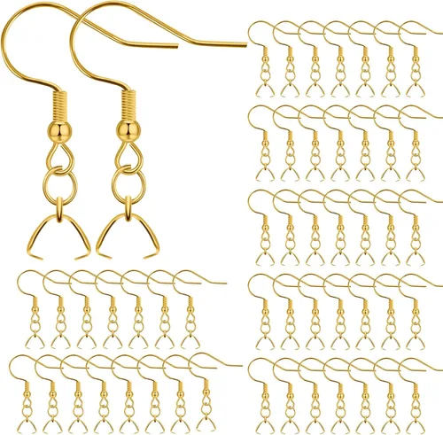 Miniatura 11 de Ganchos para aretes, 50 unidades/25 pares, alambres de oreja de acero inoxidable, ganchos de pez, piezas de joyería hipoalergénicas para hacer joyas