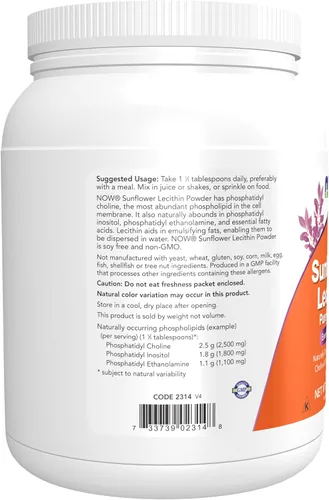 Miniatura 3 de NOW Foods Supplements,Sunflower Lecithin with Naturally Occurring Phosphatidyl Choline and Other Phosphatides,Powder,1-Pound,(Pack of 2)