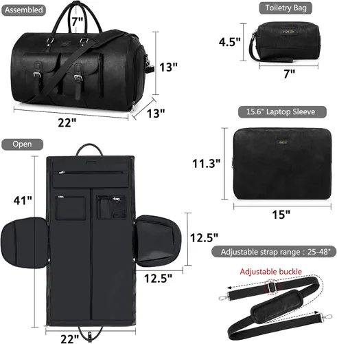 Miniatura 6 de Garment Bag for Travel, Convertible Carry on Garment Duffel Bag for Men Faux Leather Waterproof Large Weekender Bag for Women Men 2 in 1 Hanging