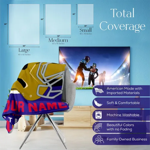 Miniatura 5 de Manta personalizada para fanáticos del fútbol americano – Se envía al día siguiente – Hecha en Estados Unidos – Manta de vellón personalizada